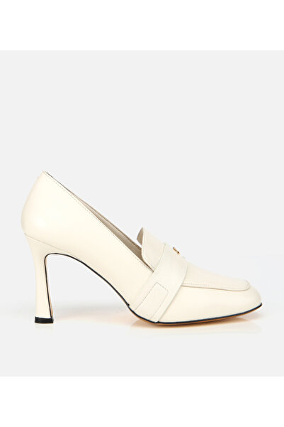Hotiç Kadın Deri Ekru Yumuşak Dokulu Gold Detaylı Topuklu Stiletto