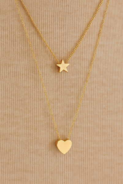 Feyloriana قلادة ذهبية اللون بطبقتين على شكل نجمة وقلب