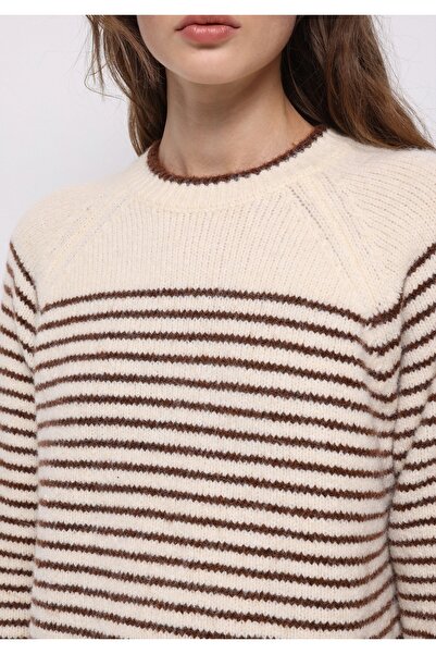 Colin's Regular Fit Yuvarlak Yaka Çizgili Kadın Bej Kazak