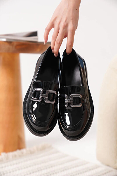 TB Terzi Bey Caro Women's Patent Leather Black Silver Buckle Loafer
