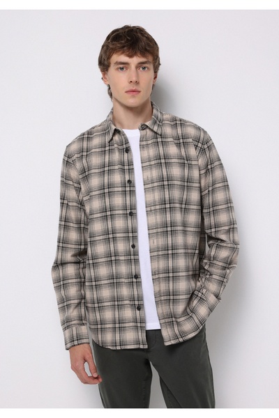 Colin's Regular Fit Shirt Neck Ekoseli Erkek Bej Uzun Kol Gömlek
