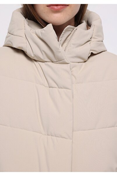 Colin's Regular Fit Kapüşonlu Fermuarlı Astarlı Suya Dayanıklı Kadın Ekru Kaban