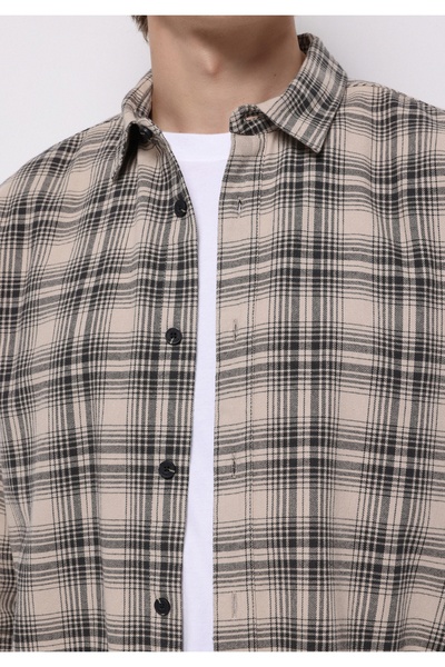 Colin's Regular Fit Shirt Neck Ekoseli Erkek Bej Uzun Kol Gömlek