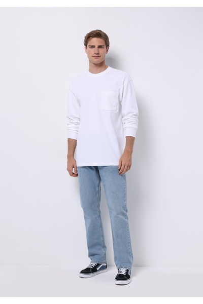 Colin's Comfort Fit Yuvarlak Yaka Düz Erkek Beyaz Uzun Kol Tişört