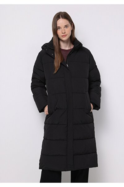 Colin's Regular Fit Hooded Zippered Lined Waterproof Women's Black Coat