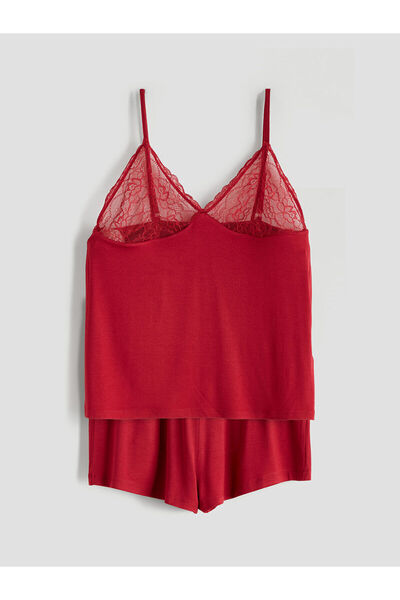 LC Waikiki Özmarka New Season V-Neck Lace Detailed Women's Shorts Pajama Set