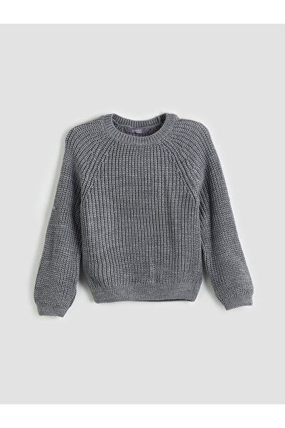 LC Waikiki Πλεκτό πουλόβερ για κορίτσια LCW ECO Grey Crew Neck W5HR63Z4
