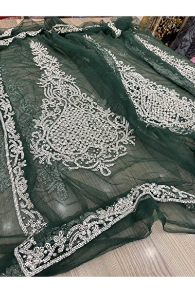 OsmanKumaşDantel Boncuk taş işlemeli hint el işi kasnak ürünü kumaş (150cmx30...