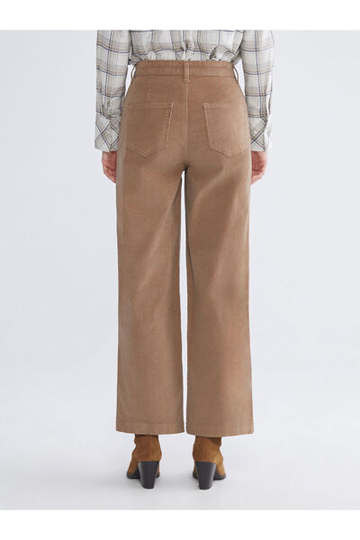LC Waikiki Kahverengi Yüksek Bel Kadife Kadın Pantolon