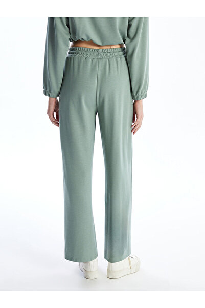 LC Waikiki Πράσινο ελαστικό στη μέση, ίσιο φαρδύ γυναικείο παντελόνι