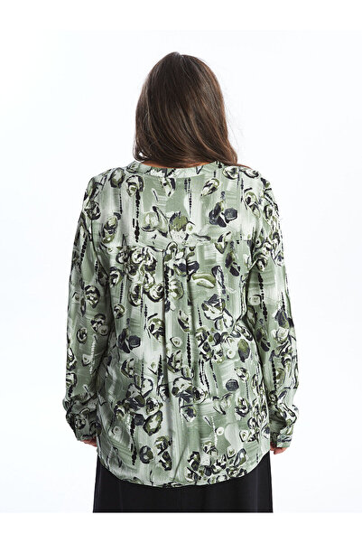 LC Waikiki Green Crouch Collar Patterned Long Sleeve Women's Blouse