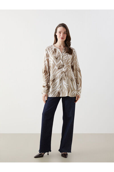 LC Waikiki Μακρυμάνικη μπλούζα με στάμπα - Γυναικεία μπλούζα με λαιμόκοψη