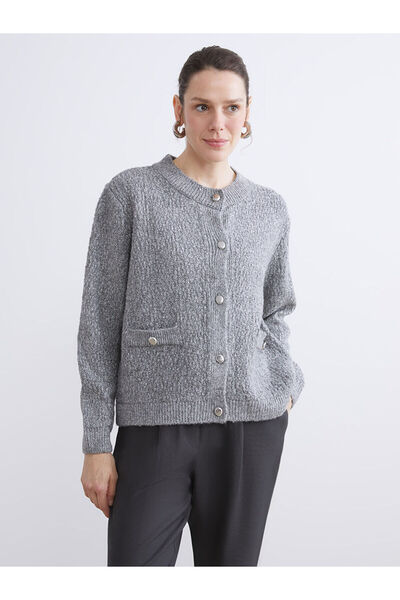 LC Waikiki Plus New Season Crew Neck Women's Knitwear Cardigan