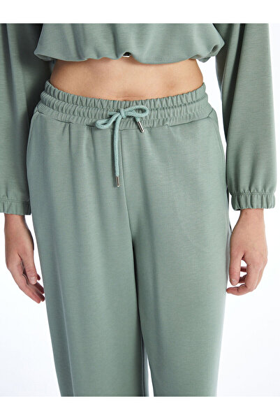 LC Waikiki Πράσινο ελαστικό στη μέση, ίσιο φαρδύ γυναικείο παντελόνι