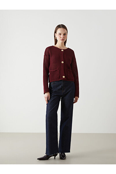 LC Waikiki Crew Neck Openwork Women's Knitwear Cardigan