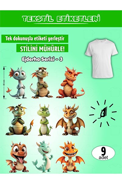 AGG Reklam Ütü ile Yapışan Kıyafet Etiketi Ejderha Serisi-3 9Lu Set