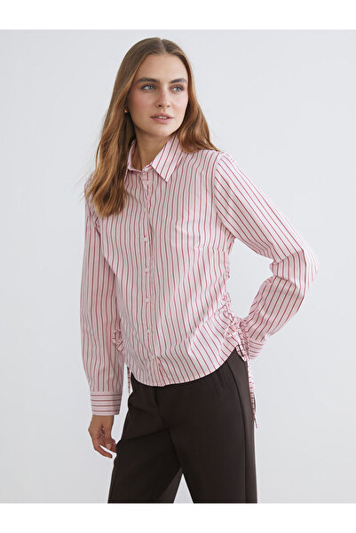 LC Waikiki Özmarka Yeni Sezon Çizgili Büzgülü Kadın Gömlek