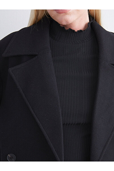 LC Waikiki Siyah Kruvaze Yaka Kadın Kaşe Kaban