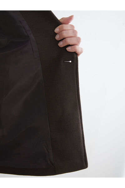 LC Waikiki Kahverengi Kruvaze Yaka Kadın Kaşe Kaban