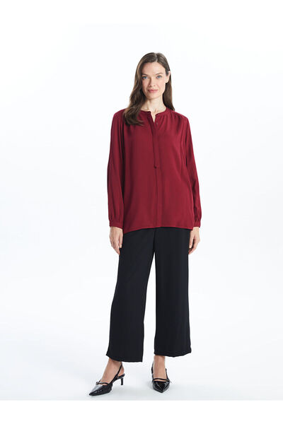 LC Waikiki Burgundy Hakim Collar Women's Blouse