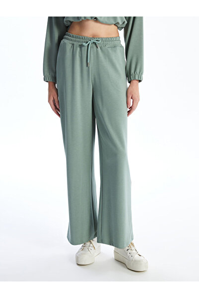 LC Waikiki Πράσινο ελαστικό στη μέση, ίσιο φαρδύ γυναικείο παντελόνι