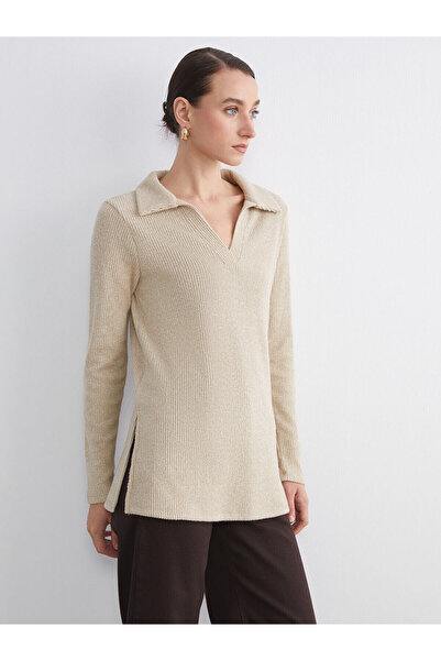 LC Waikiki Lcw Comfort Beige Polo Neck Shiny Blouse