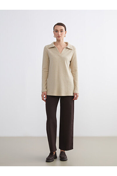 LC Waikiki Lcw Comfort Beige Polo Neck Shiny Blouse