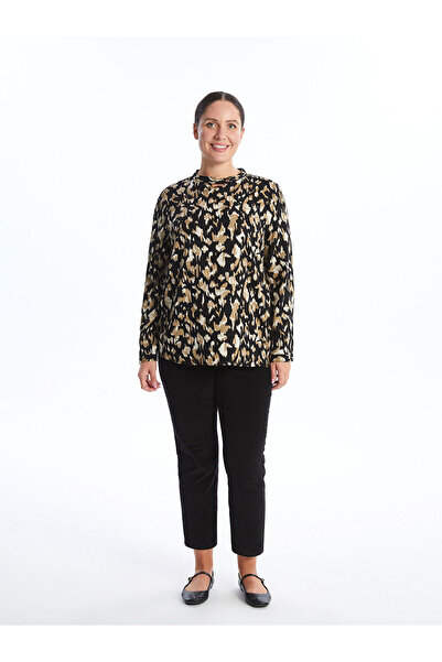 LC Waikiki Black Crew Neck Patterned Women's Blouse