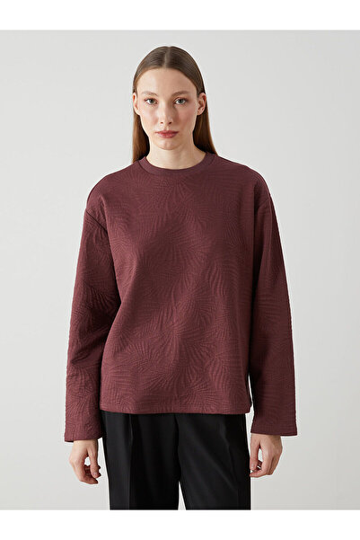 LC Waikiki Lcw Vision Burgundy Crew Neck Self Patterned Women's Sweatshirt