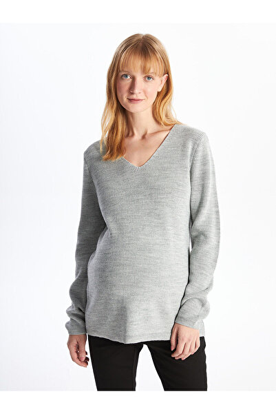 LC Waikiki LCW Umstands-Strickpullover mit V-Ausschnitt und glänzendem Look und langen Ärmeln