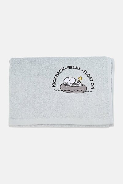 PEANUTS Cotton Snoopy And Woodstock Embroidered Bath Towel, Light Blue