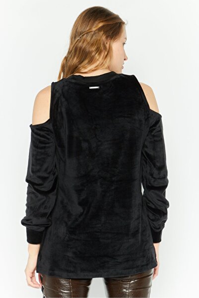 Michael Kors Women Round Neck Textured Sweatshirt, Black