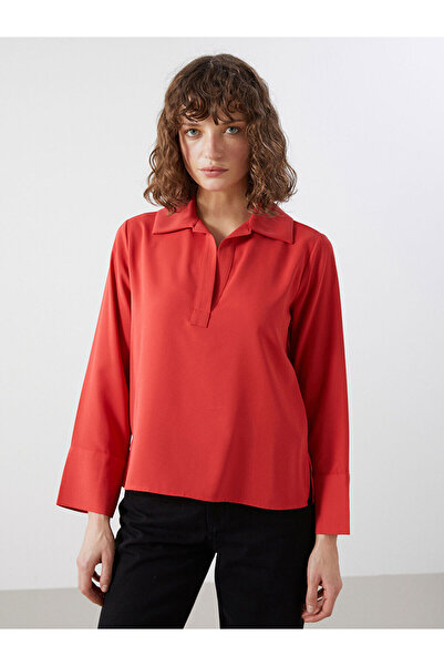 LC Waikiki LCW Vision Kırmızı Gömlek Yaka Kadın Bluz