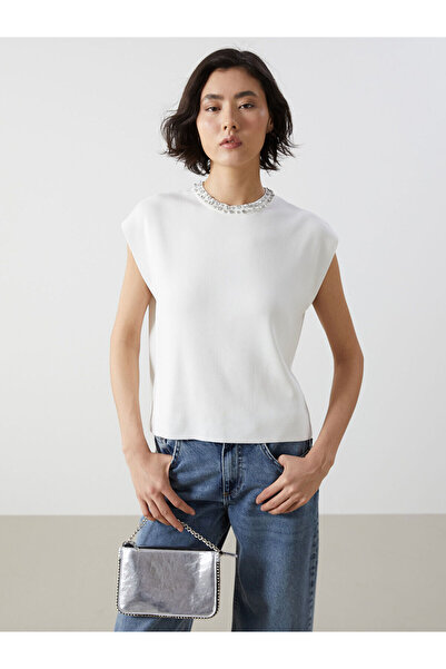 LC Waikiki Bisiklet Yaka Taşlı Kadın Triko Süveter