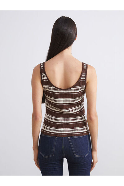 LC Waikiki Brown U-Neck Striped Women's Knitwear Tank Top