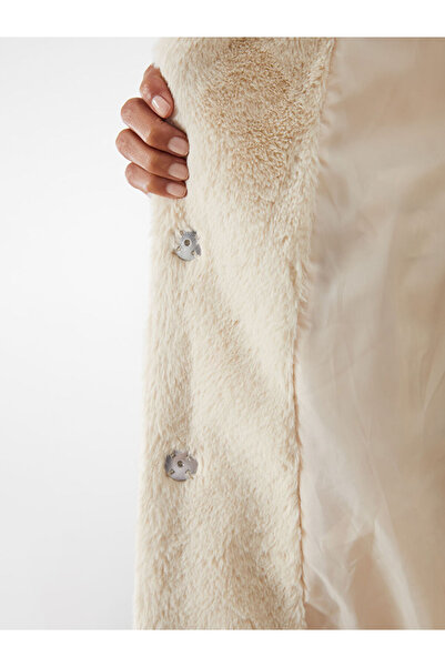 LC Waikiki Beige Jacket Collar Women's Fur Coat