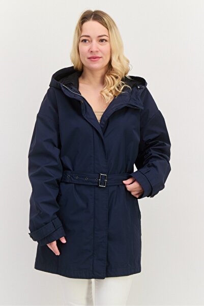 Geox Women Solid Belted Windbreaker Jacket, Navy