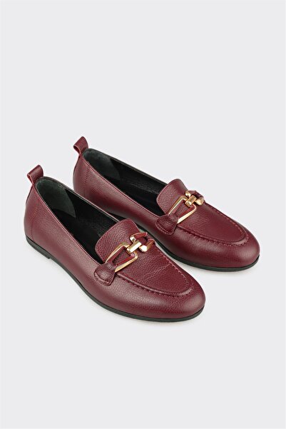 Elle Shoes Bordo Deri Kadın Günlük Ayakkabı