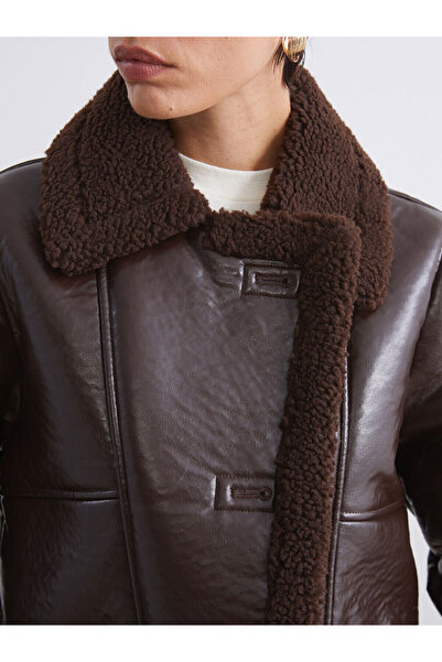 LC Waikiki Vizyon New Season Plush Shirt Collar Women's Leather-Look Coat