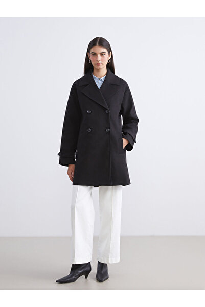 LC Waikiki Black Jacket Collar Women's Cashmere Coat