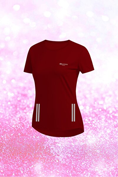 POSEIDON STORM Γυναικείο μπλουζάκι μεγάλου μεγέθους μπορντό Dri-Fit με κοντό ...