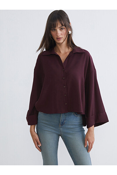 LC Waikiki Γυναικείο πουκάμισο Plum oversized