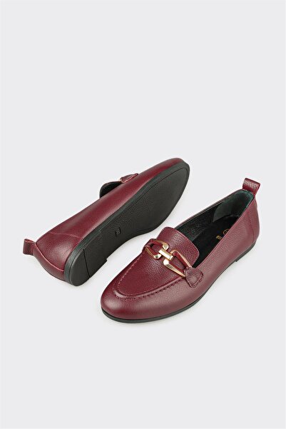 Elle Shoes Bordo Deri Kadın Günlük Ayakkabı