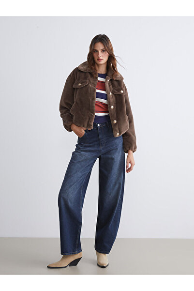 LC Waikiki Shirt Collar Women Faux Fur Coat