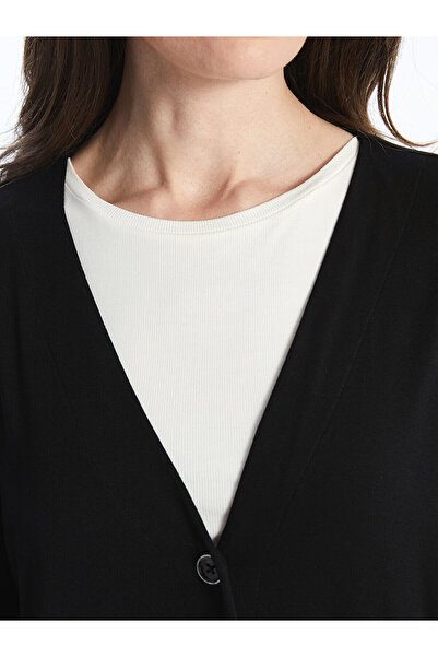 LC Waikiki Siyah V Yaka Düz Uzun Kollu Kadın Hırka