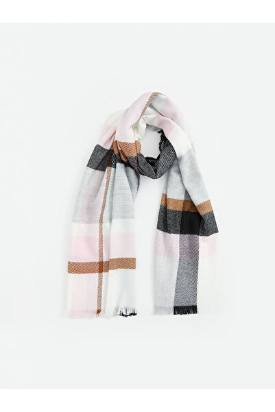 LC Waikiki Ecru Plaid Patterned Women's Scarf