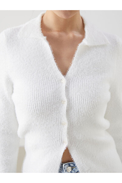 LC Waikiki Ecru Polo Neck Women's Knitwear Cardigan