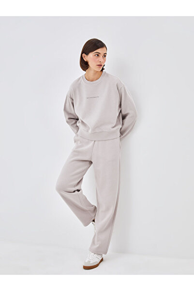 LC Waikiki Γυναικείο χοντρό παντελόνι ίσιο φαρδύ πόδι με ελαστική μέση