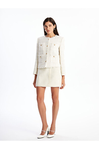 LC Waikiki Lcw Crew Neck Textured Women's Tweed Jacket