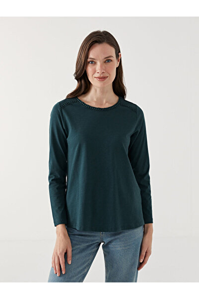 LC Waikiki Bluză de damă cu broderie LCW Grace Green Crew Deck